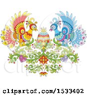 Poster, Art Print Of Floral Heart With Colorful Peacocks Grapes And An Easter Egg