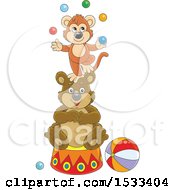 Poster, Art Print Of Monkey Juggling Balls On Top Of A Bear