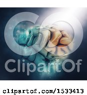 Clipart Of A 3d Human Brain With Light Shining On The Frontal Lobe Royalty Free Illustration