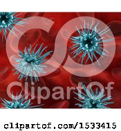 Poster, Art Print Of 3d Background Of Blue Virus Cells And Blood Cells
