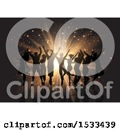 Clipart Of A Group Of Silhouetted Party People Dancing With Gold Stars And Lights Royalty Free Vector Illustration