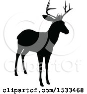 Clipart Of A Black Silhouetted Deer Stag Buck Royalty Free Vector Illustration