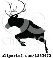 Poster, Art Print Of Black Silhouetted Deer Stag Buck Leaping