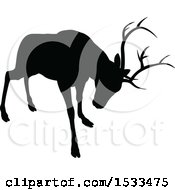 Clipart Of A Black Silhouetted Deer Stag Buck Rutting Royalty Free Vector Illustration