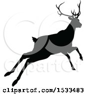 Poster, Art Print Of Black Silhouetted Deer Stag Buck Leaping