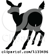 Clipart Of A Black Silhouetted Deer Fawn Royalty Free Vector Illustration
