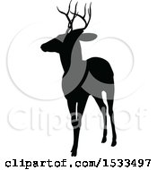 Clipart Of A Black Silhouetted Deer Stag Buck Royalty Free Vector Illustration