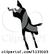 Clipart Of A Black Silhouetted Deer Fawn Royalty Free Vector Illustration
