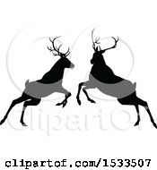 Poster, Art Print Of Black Silhouetted Deer Stag Bucks Rutting