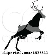 Poster, Art Print Of Black Silhouetted Deer Stag Buck Rutting