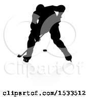 Clipart Of A Silhouetted Hockey Player With A Reflection Or Shadow Royalty Free Vector Illustration