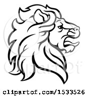 Clipart Of A Black And White Male Lion Coat Of Arms Head Royalty Free Vector Illustration