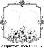 Poster, Art Print Of Black And White Border Or Wedding Invitation With Hibiscus Flowers