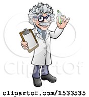 Poster, Art Print Of Happy Male Scientist Holding A Test Tube And Clipboard