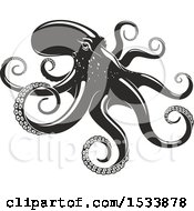Clipart Of A Grayscale Octopus Royalty Free Vector Illustration
