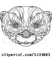 Asian Small Clawed Otter Face In Black And White Zentangle Design