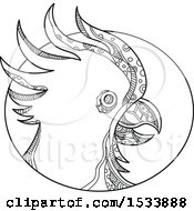 Poster, Art Print Of Cockatoo Parrot Head In Profile In An Oval In Black And White Zentangle Design