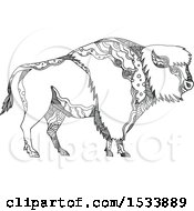 Poster, Art Print Of American Bison Buffalo In Profile In Black And White Zentangle Design