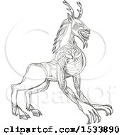 Clipart Of A Wendigo Mythical Creature In Black And White Zentangle Design Royalty Free Vector Illustration