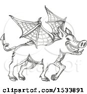 Poster, Art Print Of Winged Boar Pig In Black And White Zentangle Design