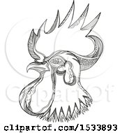 Poster, Art Print Of Junglefowl Rooster Head In Black And White Zentangle Design