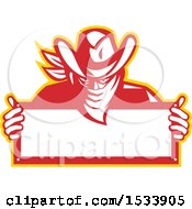 Clipart Of A Retro Outlaw Wearing A Bandana Over His Face And Holding A Blank Sign Royalty Free Vector Illustration by patrimonio