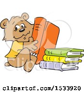Poster, Art Print Of Cute Bear Cub With Library Books
