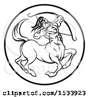 Poster, Art Print Of Zodiac Horoscope Astrology Centaur Sagittarius Circle Design In Black And White