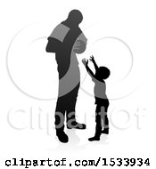 Poster, Art Print Of Silhouetted Father Playing Basketball With His Son With A Shadow On A White Background