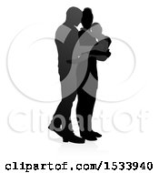 Clipart Of A Silhouetted Mother Father And Son With A Shadow On A White Background Royalty Free Vector Illustration