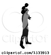 Poster, Art Print Of Silhouetted Father Carrying His Son On His Shoulders With A Shadow On A White Background
