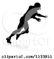 Clipart Of A Silhouetted Football Player With A Reflection Or Shadow On A White Background Royalty Free Vector Illustration