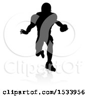 Poster, Art Print Of Silhouetted Football Player With A Reflection Or Shadow On A White Background