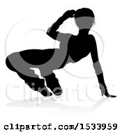 Clipart Of A Silhouetted Female Hip Hop Dancer With A Reflection Or Shadow On A White Background Royalty Free Vector Illustration