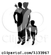Poster, Art Print Of Silhouetted Mother Father And Son With A Shadow On A White Background