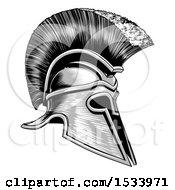 Clipart Of A Grayscale Spartan Helmet Royalty Free Vector Illustration