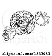 Poster, Art Print Of Black And White Charging Male Lion Monster Holding A Football