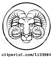Poster, Art Print Of Black And White Zodiac Horoscope Astrology Aries Ram Circle Design