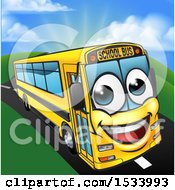 Poster, Art Print Of Happy Yellow School Bus Character On A Road