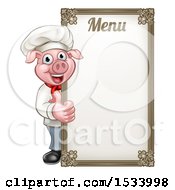 Poster, Art Print Of Chef Pig Giving A Thumb Up Around A Menu Board