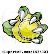 Clipart Of A Green Monster Claw Holding A Tennis Ball Royalty Free Vector Illustration