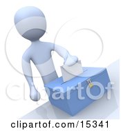 Pale Blue Person Putting Their Voting Envelope In A Ballot Box During A Presidential Election