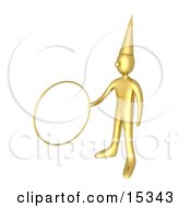 Golden Clown Wearing A Pointed Hat Holding Out A Hoop While Performing A Magic Trick At A Circus Birthday Party Or Carnival Clipart Illustration Image