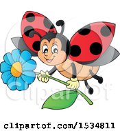 Ladybug Flying With A Flower
