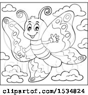 Clipart Of A Black And White Butterfly Royalty Free Vector Illustration