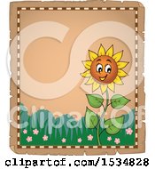 Clipart Of A Parchment Border Of A Sunflower Character Royalty Free Vector Illustration by visekart