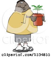 Poster, Art Print Of Cartoon Black Man Carrying A Potted Plant Or Tree