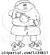 Clipart Of A Cartoon Lineart Black Man In Slippers And Pajamas Pouring His Morning Coffee Royalty Free Vector Illustration