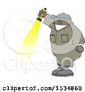 Poster, Art Print Of Cartoon Black Male Worker Shining A Flashlight
