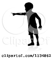 Poster, Art Print Of Silhouetted Boy Pointing With A Reflection Or Shadow On A White Background